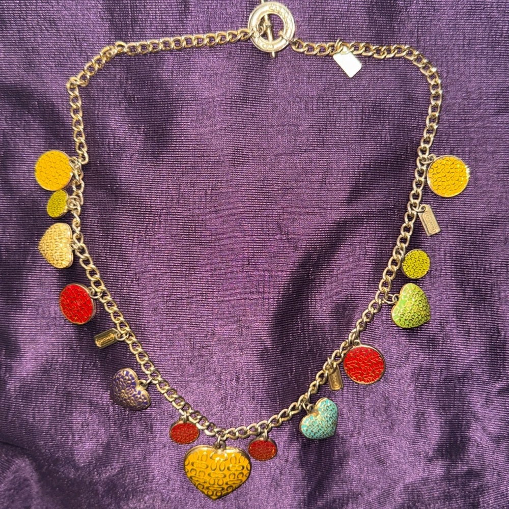 Vintage Coach Y2k Heart Monogrammed Gold tone Charm Necklace💖